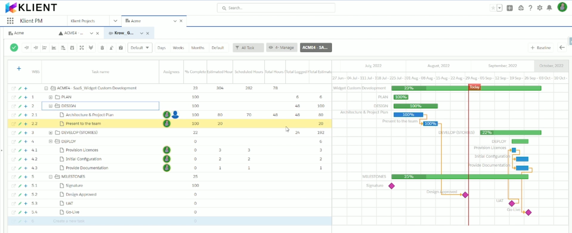 Gantt Project Management - Klient Workspace