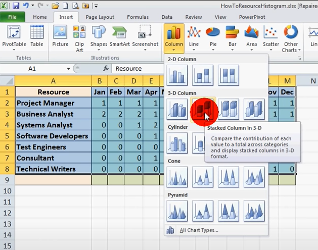 Generate Resource Histogram with Excel