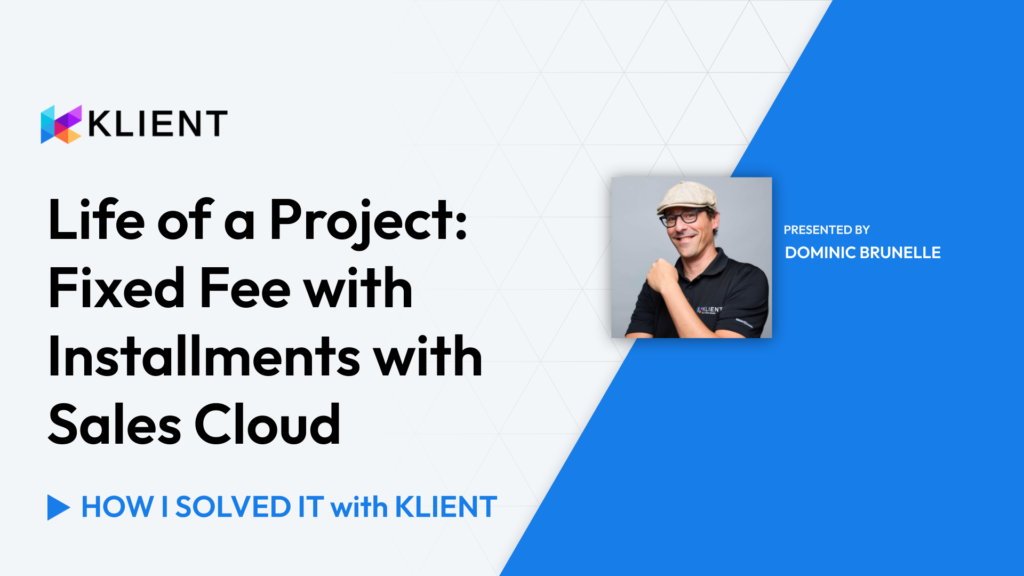 Klient interface showing fixed fee project management with installments.