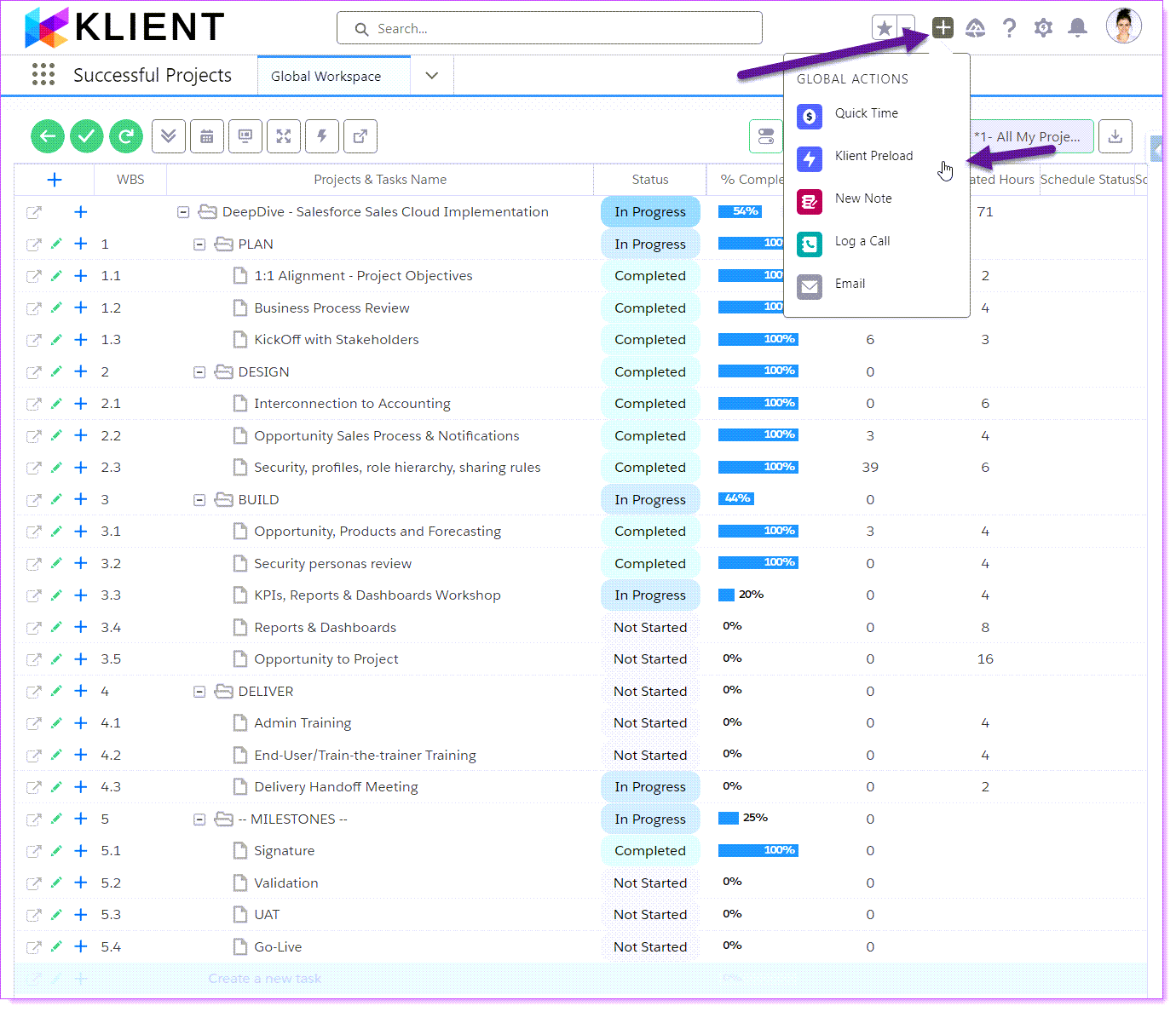 Klient Preload - Global Action